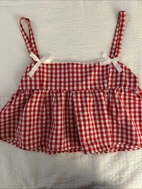 Red Gingham Spaghetti-Strap Kids Top